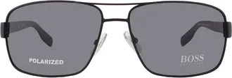 HUGO BOSS Polarized Grey Rectangular Mens Sunglasses BOSS 0521/S 0003/AH 64
