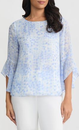 Kasper Ruffle Sleeve Top in Paris Bleu Multi at Nordstrom, Size X-Large