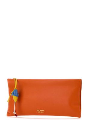 Prada Womens Orange Nappa Leather Pouch Arancio Portafogli Wallet