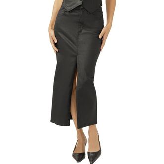 Silver Jeans Co Front Slit Denim Midi Skirt in Black at Nordstrom, Size 28