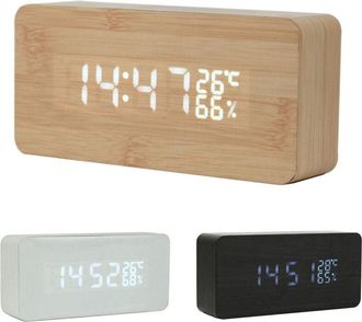 Trade Shop Trade Shop - Rettangolare Sveglia Legno Orologio Display Allarme Digitale Led Temperatura Usb