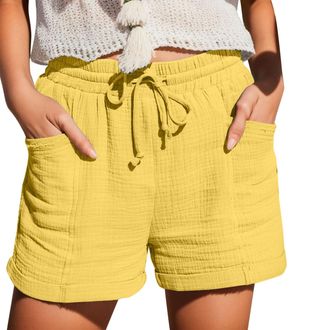 Generic Shorts for Women UK with Pockets Solid Color Chino Pants Drawstring Elastic Waist Beach Walking Shorts Casual Loose Summer Clothes Lighweight Plus Siz
