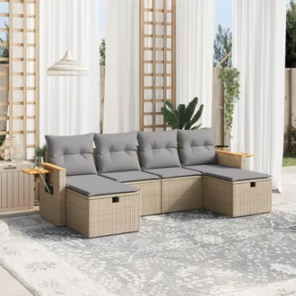 vidaXL Vidaxl - Juego De Sof&aacute;s Jard&iacute;n Con Cojines Beige Mezcla 6 Pzas Rat&aacute;n Pe