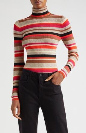 L'agence Olene Metallic Stripe Turtleneck Top in Orangepin at Nordstrom Rack, Size X-Small