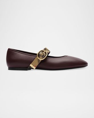 Burberry Robin Leather Check Mary Jane Ballerina Flats