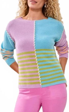 Tribal Multi Stripe Textured Boat Neck Sweater In Lilac Rose
