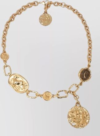 Chlo&eacute; medallion charms short necklace textured links