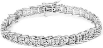House of Brilliance Silver 2.0 Cttw Diamond Fan-Shaped Fancy Chevron Link Tennis Bracelet in White at Nordstrom
