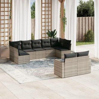 vidaXL Set Muebles Jard&iacute;n 9 Pzas Y Cojines Rat&aacute;n Sint&eacute;tico Gris Claro Vidaxl