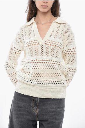 Pinko Linen-Blend Openwork Knit GORZANO With Polo Collar size Xs
