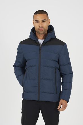 Brave Soul Mens Blue Padded Quilted Hooded Jacket - Size X-Large