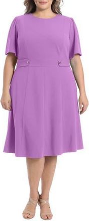 London Times Short Sleeve Fit & Flare Midi Dress in Lilac at Nordstrom Rack, Size 14W