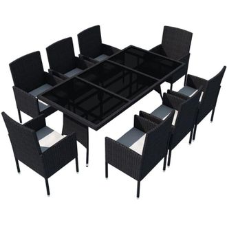 vidaXL Vidaxl - Set da Pranzo da Giardino 9 pz con Cuscini in Polyrattan Nero