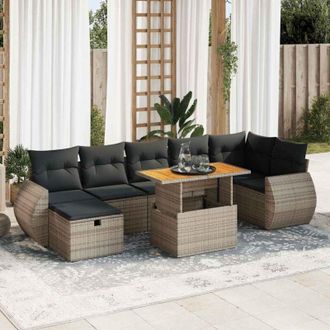 vidaXL Set Sof&aacute;s Jard&iacute;n Y Cojines 5 Pzas Rat&aacute;n Sint&eacute;tico Acacia Gris Vidaxl