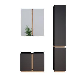 Vicco Conjunto De Muebles De Ba&ntilde;o Gloria, Antracita, 3 Partes, Con Mueble Alto