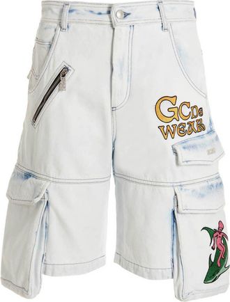 GCDS Bleached Embroidered Ultracargo Bermuda Shorts