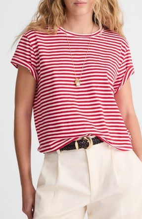 Madewell Stripe Boxy Crop Slub T-Shirt in Festival Red at Nordstrom, Size Xx-Small
