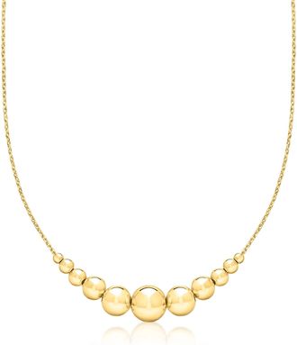 Ross-Simons Italian 18kt Gold Over Sterling Graduated Bead Cable-Chain Necklace