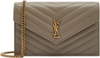 Saint Laurent Envelope Pebbled Leather Wallet on Chain - Taupe - One Size