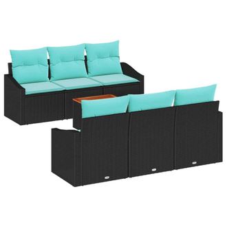 vidaXL Conjunto De Sof&aacute;s De Jard&iacute;n 7 Pcs Negro Rat&aacute;n Sint&eacute;tico Vidaxl