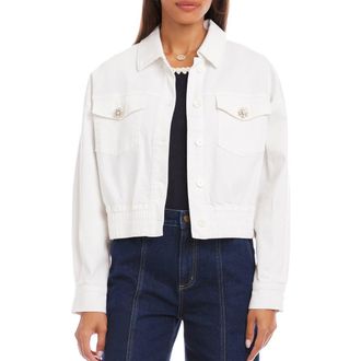 Karen Kane Jewel Button Denim Jean Jacket in Off White at Nordstrom, Size X-Small
