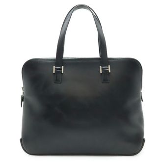 Herm&egrave;s Black White Box Calf Leather Handbag Tote Bag (Pre-Owned)