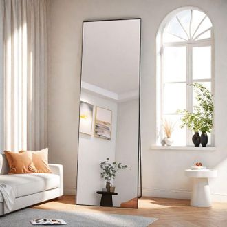 OEM Espejo De Pie - 162 X 53 Cm - Marco Negro De Aleaci&oacute;n De Aluminio - Cristal Hd Antideslumbrante - De Cuerpo Entero