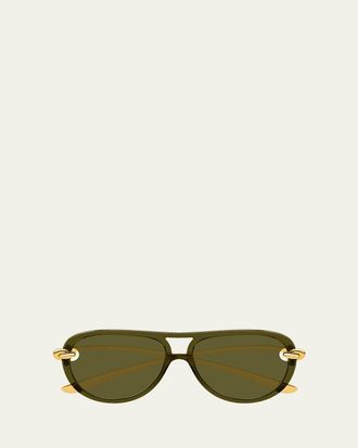Bottega Veneta Knot 55mm Acetate & Metal Aviator Sunglasses