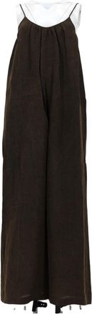 Uma Wang Sleeveless Wide-Leg Jumpsuit with Gathered Neckline