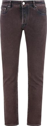 Moorer Regular Fit Jeans met leren logo - Heren - Slim Fit Jeans - Bruin - W33 - Katoen - Jeans