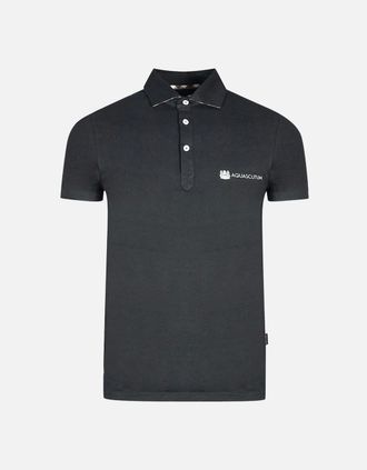 Aquascutum Mens Aquascutum Aldis Crest Block Logo Black Polo Shirt - Size: 38