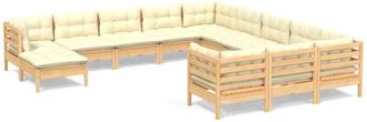 vidaXL Muebles De Jard&iacute;n 12 Piezas Y Cojines Madera De Pino Crema Vidaxl