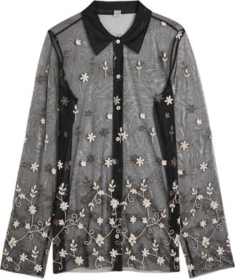 Toteme Floral-embroidered Sheer Tulle Shirt - Black And White - 32 (UK4 / Xxs)