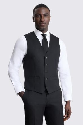 Moss Tailored Fit Black Flannel Waistcoat