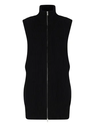 Maison Margiela Ribbed Knit Black Vest With High Collar And Zipper Closure