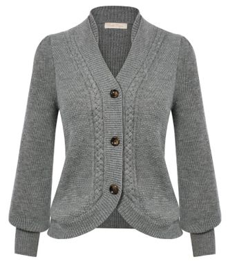 Belle Poque Ladies Elegant Chunky Cardigan Lightweight Button up Elegant Shawl Cardigan Grey XXL