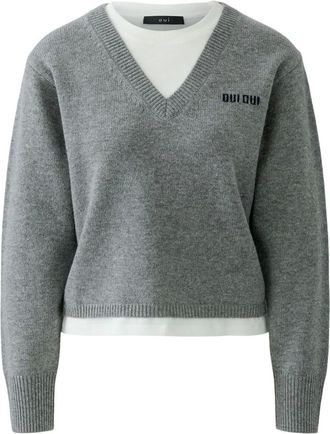 Oui Truien & Vesten, Dames, Grijs, XL, Katoen, Trui met ronde hals