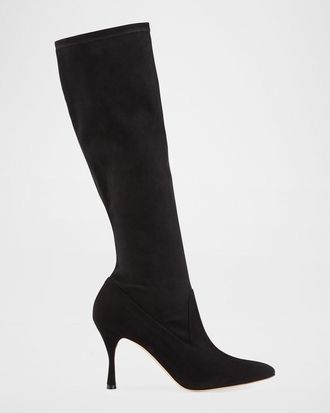 Manolo Blahnik Pamfilo 90mm Suede Knee Boots