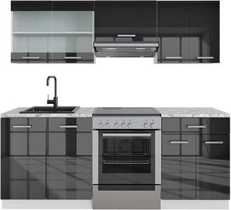 Vicco Cucina componibile R-Line, Antracite lucido/bianco, 200 cm senza piano di lavoro