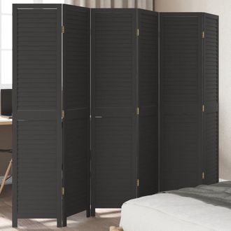 vidaXL Vidaxl - Biombo Separador De 6 Paneles Madera Maciza Paulownia Negro
