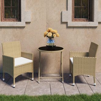 vidaXL Set De Bistr&oacute; De Jard&iacute;n 3 Pzas Rat&aacute;n Pe Vidrio Templado Beige Vidaxl