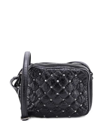 Valentino Garavani Rockstud Double Zip Camera Bag Quilted Crackled Leather crossbody bag - Nero
