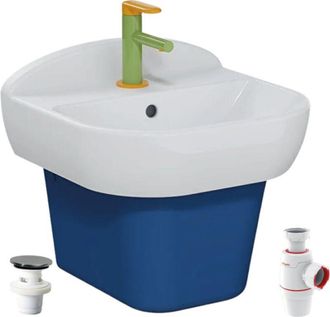 Vitra Lavabo Infantil Vitra Sento Kids De 45 Cm + Tapa De Sif&oacute;n Azul + Grifo Monomando Para Lavabo Sento Kids + Sif&oacute;n Y Desag&uuml;e Wirquin