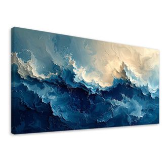 Feeby Cuadro Sobre Lienzo, Olas Azules Abstracci&oacute;n, 120x60