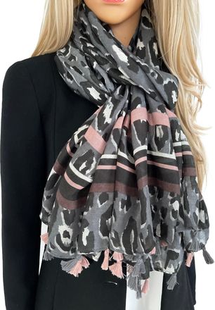 The Accessory Co. Women Animal Leopard Print Scarf - Ladies Scarves with Stripe, Leopard Print Gifts, Pashmina Shawl, Long Winter Wrap Wearable Blanket, Womens Neck Sca