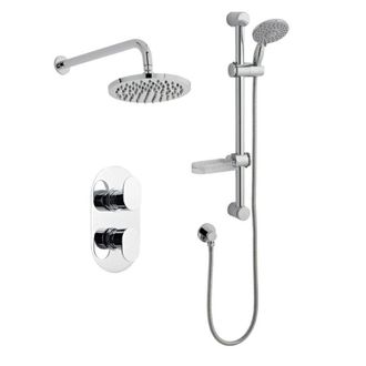 Clifton Chrome Shower with Wall Hung Slide Rail Kit & Overhead Drencher in Silver