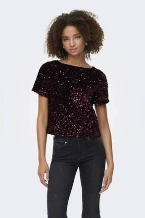 Only top donkerrood met pailletten