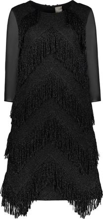 Lorena Antoniazzi Jurk met franjes en lurex - Dames - Korte kleedjes - Zwart - S - Polyester - Kleedjes