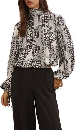 Reiss Harry Tile Print Top in Ivory/Black at Nordstrom, Size 10 Us