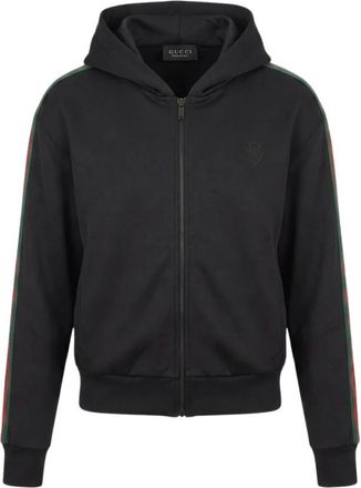 Gucci Hoodies & sweatvesten, Dames, Zwart, S, Katoen, Katoenen Jersey Ritsjack met Web